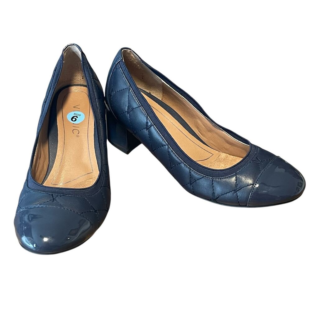 Vionic Ruby Blue Quilted Leather Block Heel Pumps Shoes Size 6 Quiet Luxury - Picture 10 of 10